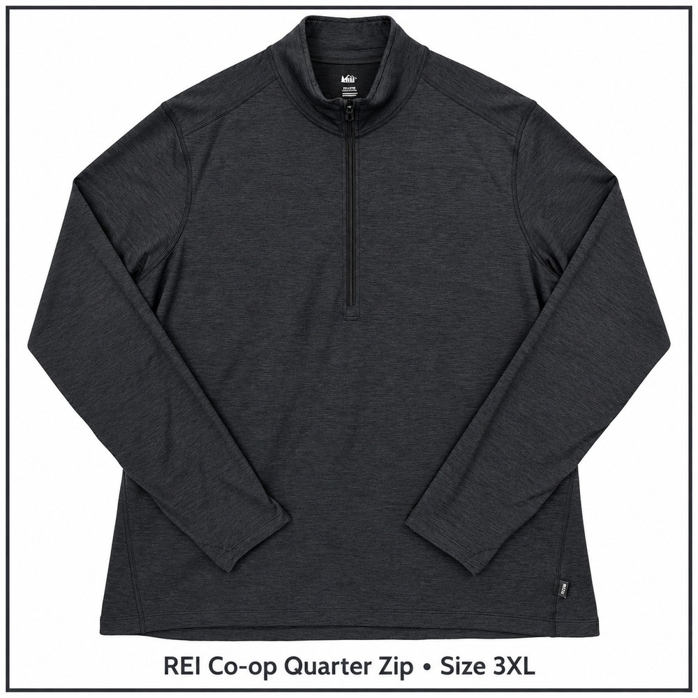 REI Co-op Quarter Zip Pullover Shirt Mens 3XL Black Thumbholes Hiking Gorpcore